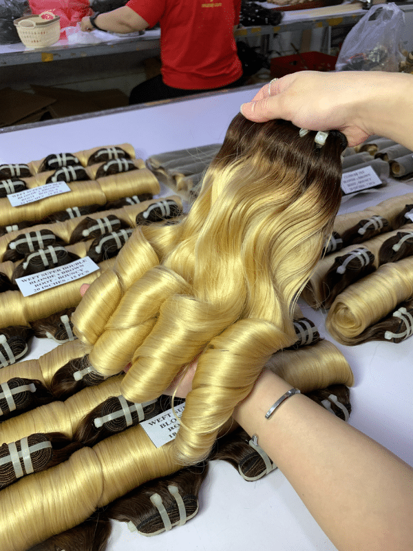 blonde color bouncy curly vietnamese hair bundles